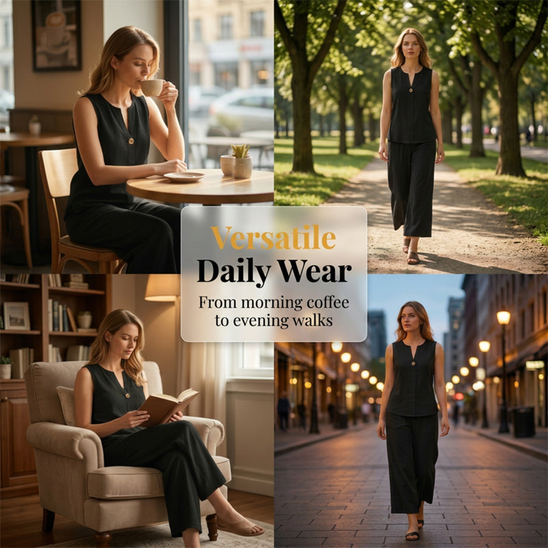 ⏰🔥LIMITED TIME 50% OFF! 💃 Minimalist Sleeveless Top & Wide-Leg Pants – Effortlessly Chic, Comfortable & Perfect for Everyday Style ✨🌿
