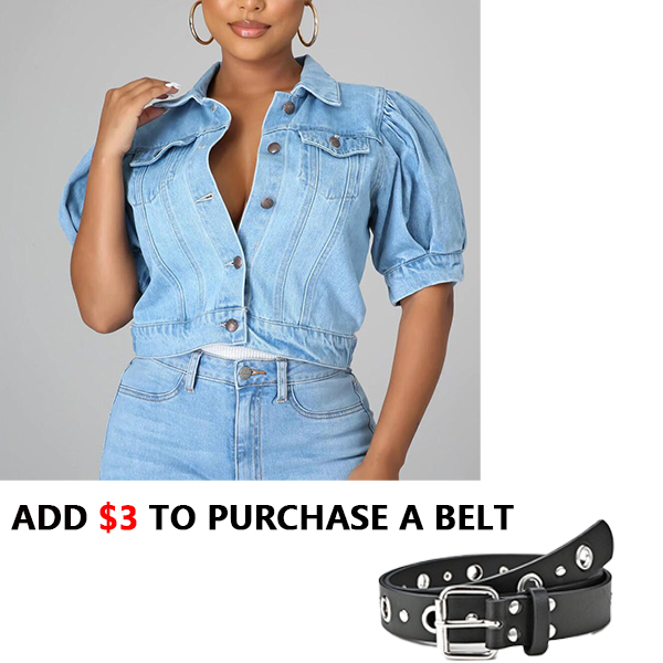 💃👖2026 New Style Arrival🔥 Women's Puff Short Sleeve Cropped Denim Jacket ✨