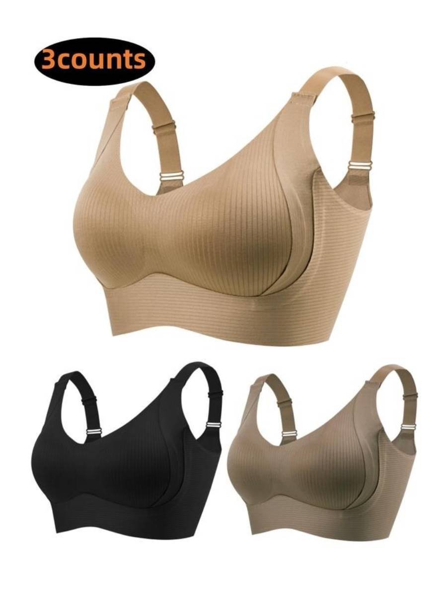 💕Subtle Striped Seamless Bra with W-Support – Comfort & Style!
