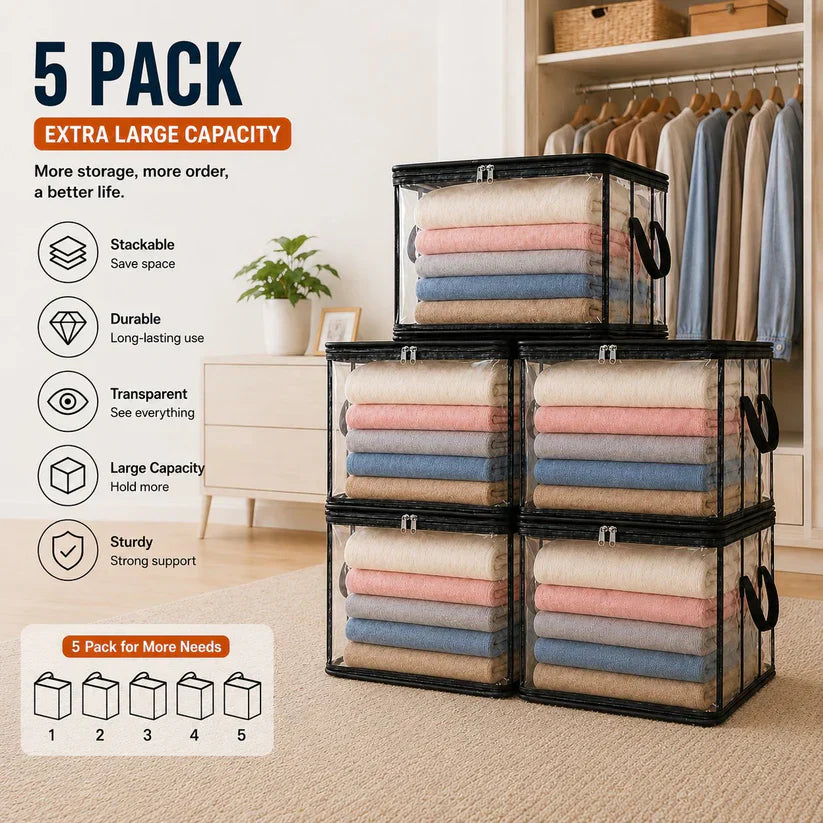 🔥📦Portable Large Heavy-Duty Thick Plastic Clear Storage Box with Hinged Lid | Home, Travel & Camping