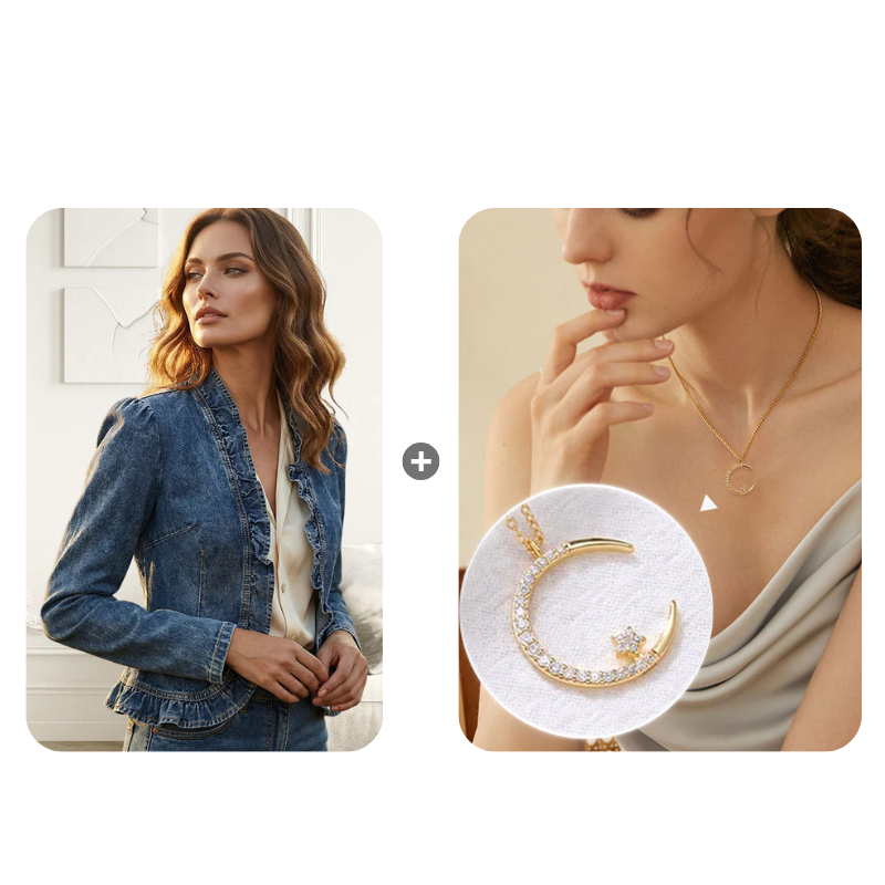 🥳💞50K+ SOLD!👵☀️ Open-Front Denim Jacket – No buttons, easy on/off. Flattering ruffle trim, breathable fabric. Classic blue wash. A versatile wardrobe staple. 🌿✅