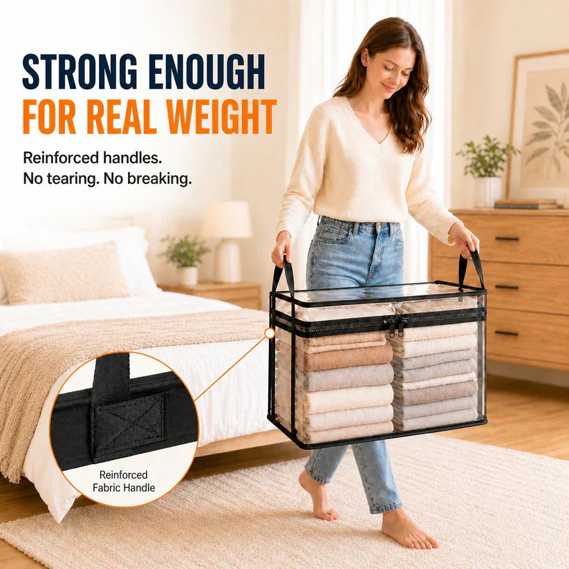 🔥📦Portable Large Heavy-Duty Thick Plastic Clear Storage Box with Hinged Lid | Home, Travel & Camping