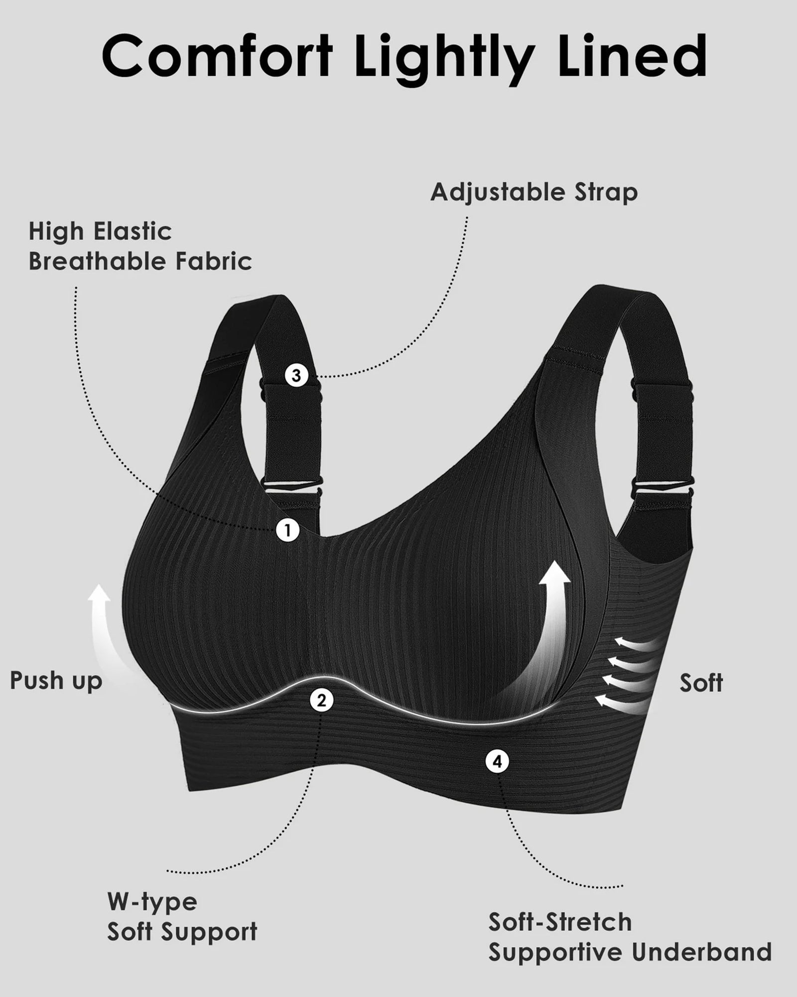💕Subtle Striped Seamless Bra with W-Support – Comfort & Style!