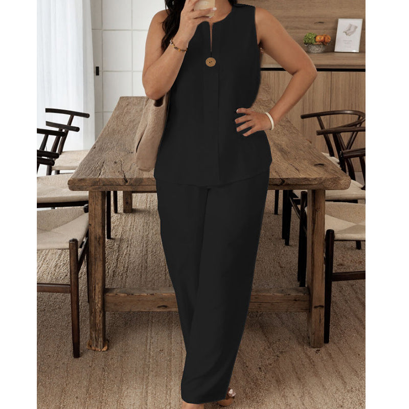 ⏰🔥LIMITED TIME 50% OFF! 💃 Minimalist Sleeveless Top & Wide-Leg Pants – Effortlessly Chic, Comfortable & Perfect for Everyday Style ✨🌿