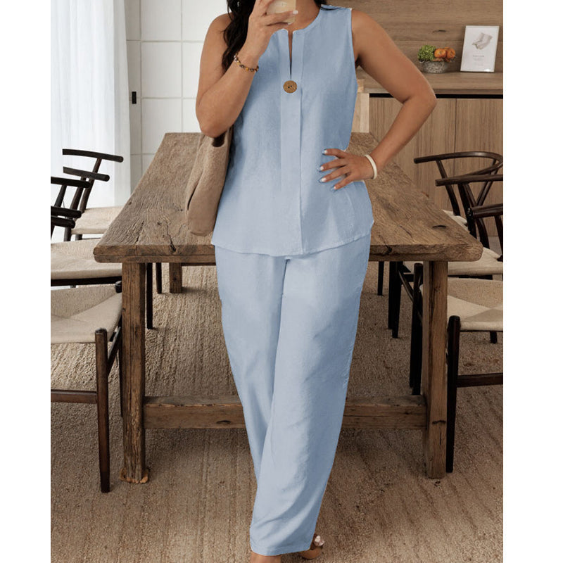 ⏰🔥LIMITED TIME 50% OFF! 💃 Minimalist Sleeveless Top & Wide-Leg Pants – Effortlessly Chic, Comfortable & Perfect for Everyday Style ✨🌿