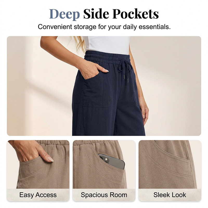 👖  Women's Solid Loose Capri Pants – Elastic Waist & Deep Pockets – Breathable Casual Trousers ✨
