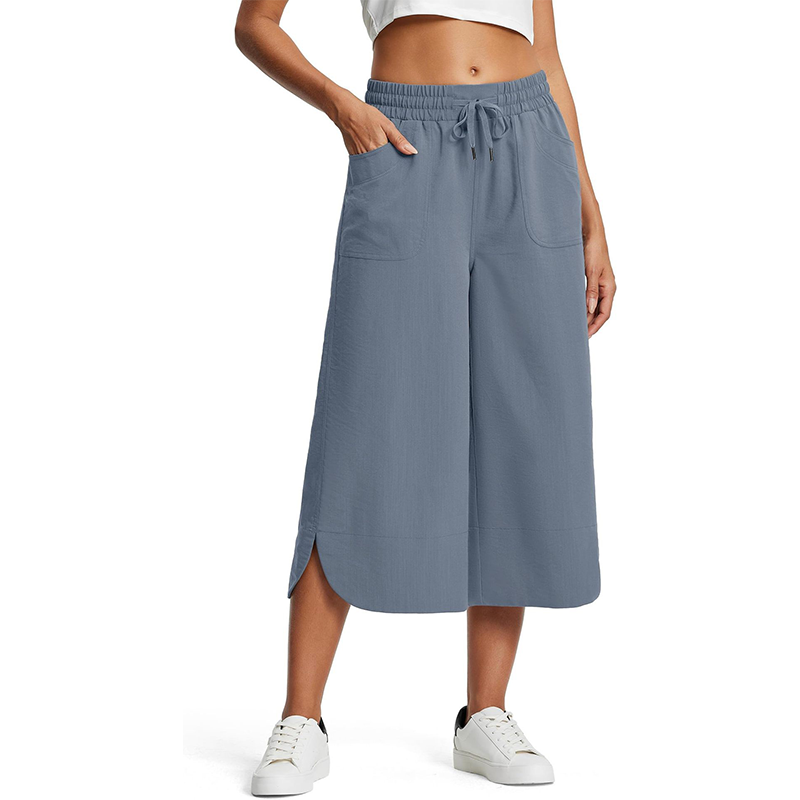 👖  Women's Solid Loose Capri Pants – Elastic Waist & Deep Pockets – Breathable Casual Trousers ✨