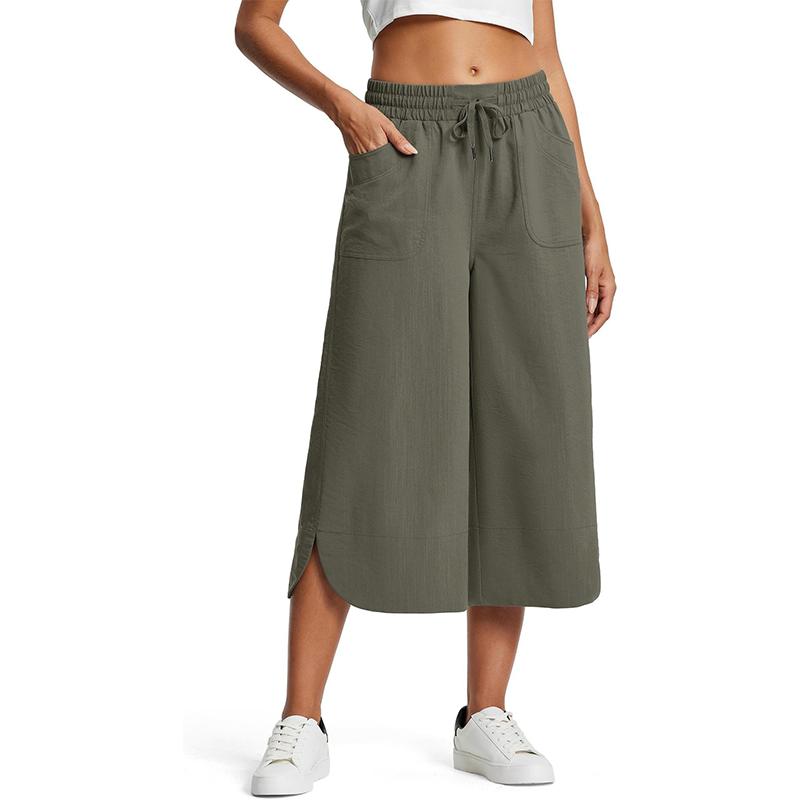 👖  Women's Solid Loose Capri Pants – Elastic Waist & Deep Pockets – Breathable Casual Trousers ✨