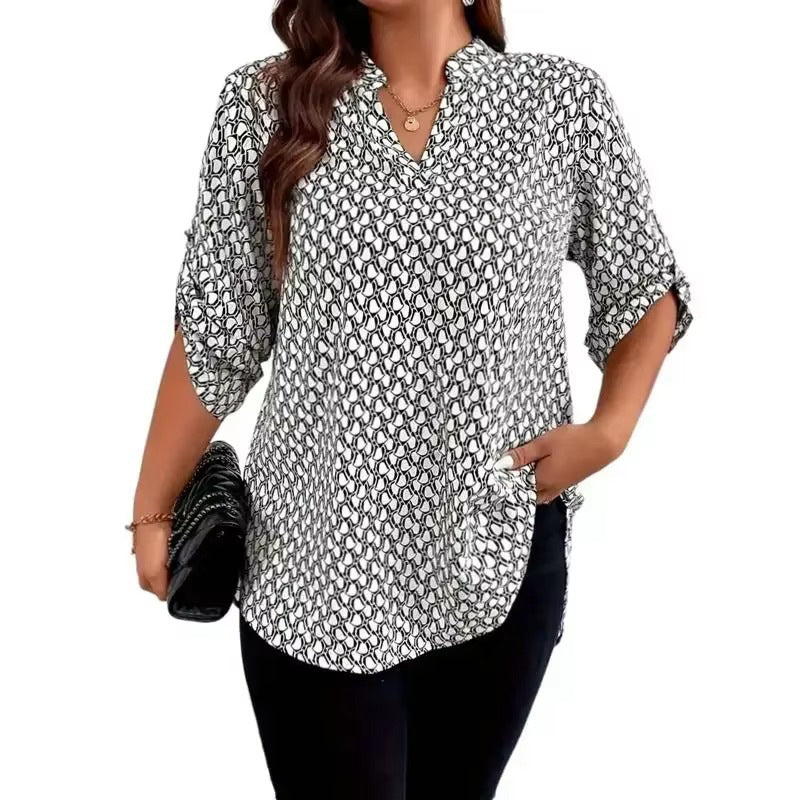 📢📢40% OFF !! ⏰Women's Geometric Print V-Neck Blouse