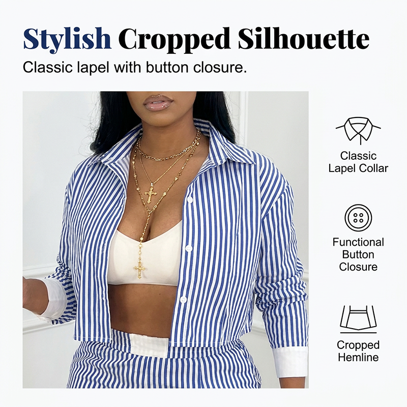 Women's Striped Shirt and Shorts Set