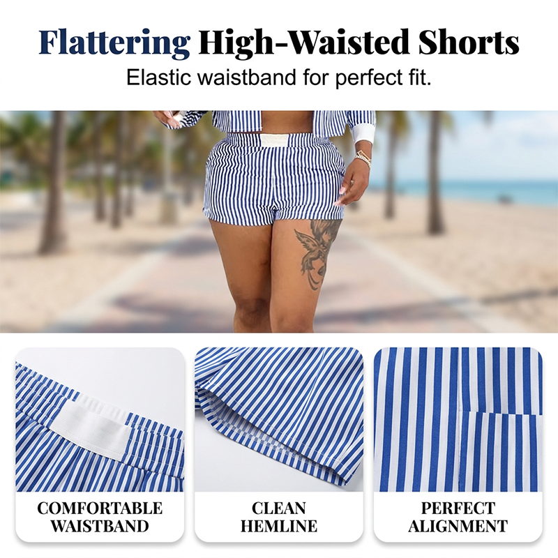 Women's Striped Shirt and Shorts Set