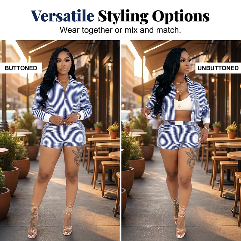 Women's Striped Shirt and Shorts Set
