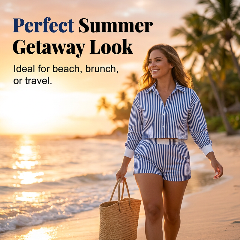 Women's Striped Shirt and Shorts Set