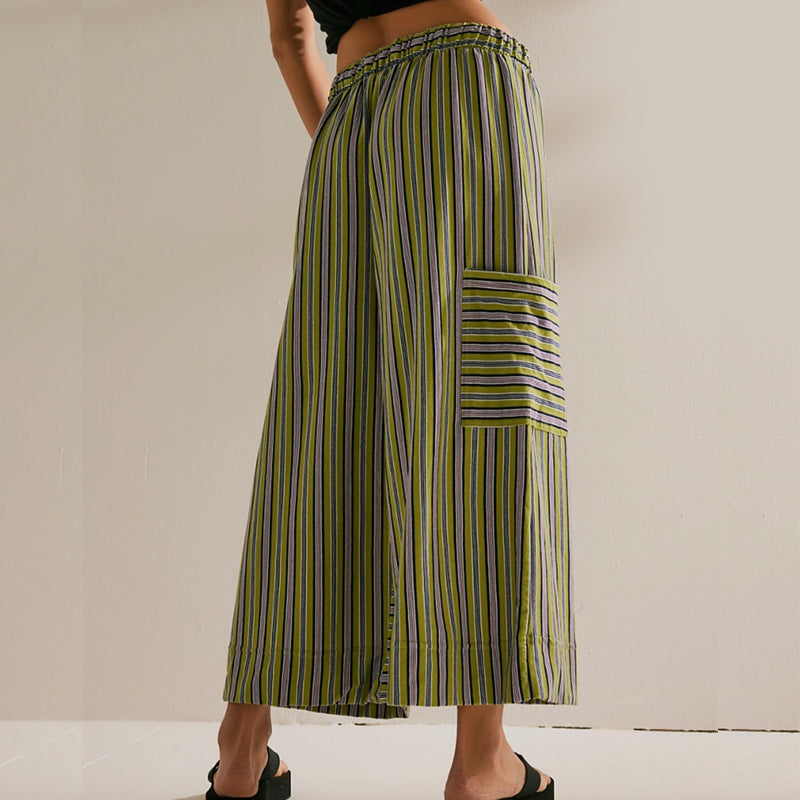Women's Striped Wide-Leg Drawstring Pants