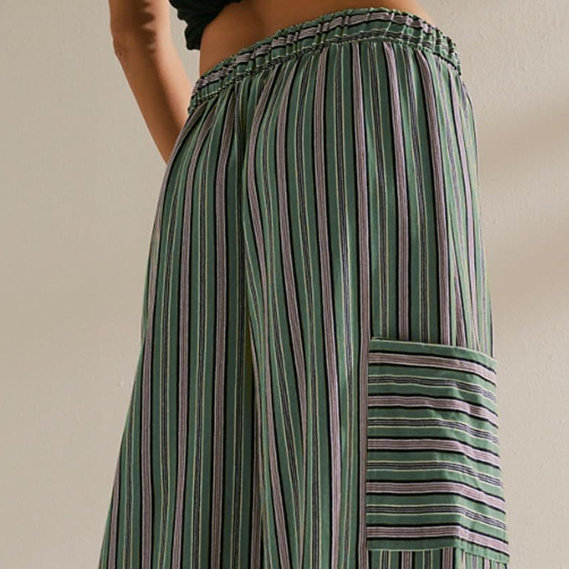 Women's Striped Wide-Leg Drawstring Pants