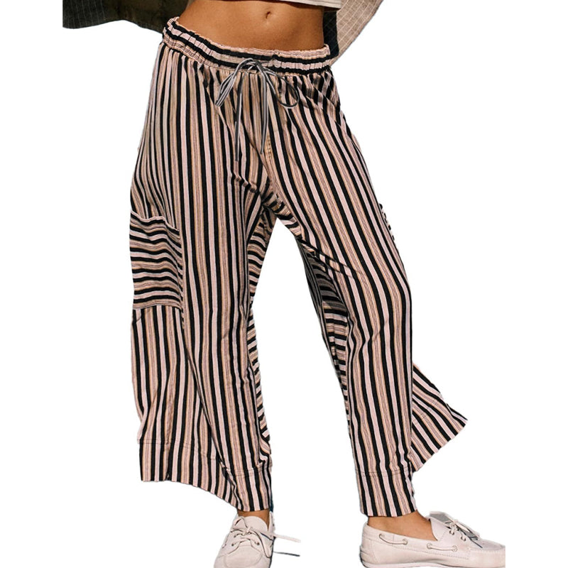 Women's Striped Wide-Leg Drawstring Pants