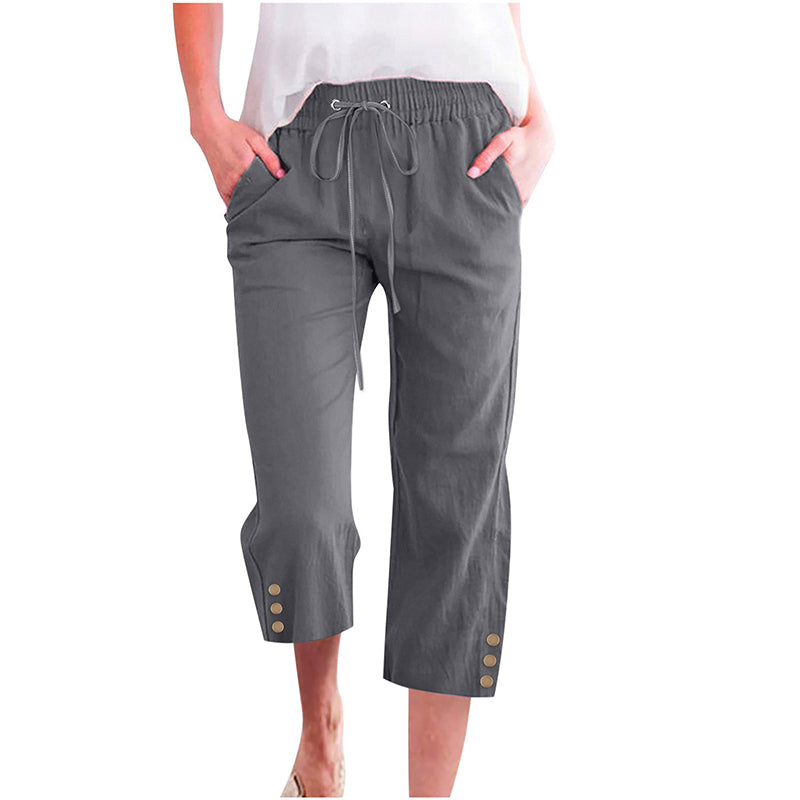 🌸 Effortless Chic & Comfort – Women's Solid Drawstring Cotton Linen Capris✨