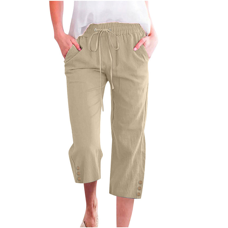 🌸 Effortless Chic & Comfort – Women's Solid Drawstring Cotton Linen Capris✨