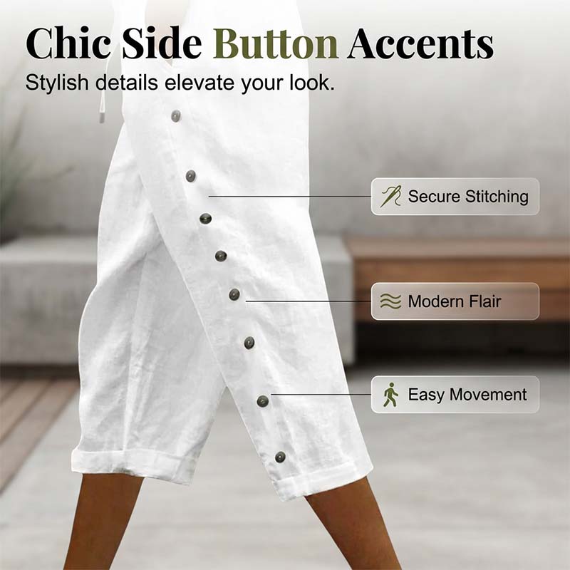 Women's Casual Capri Pants with Side Buttons