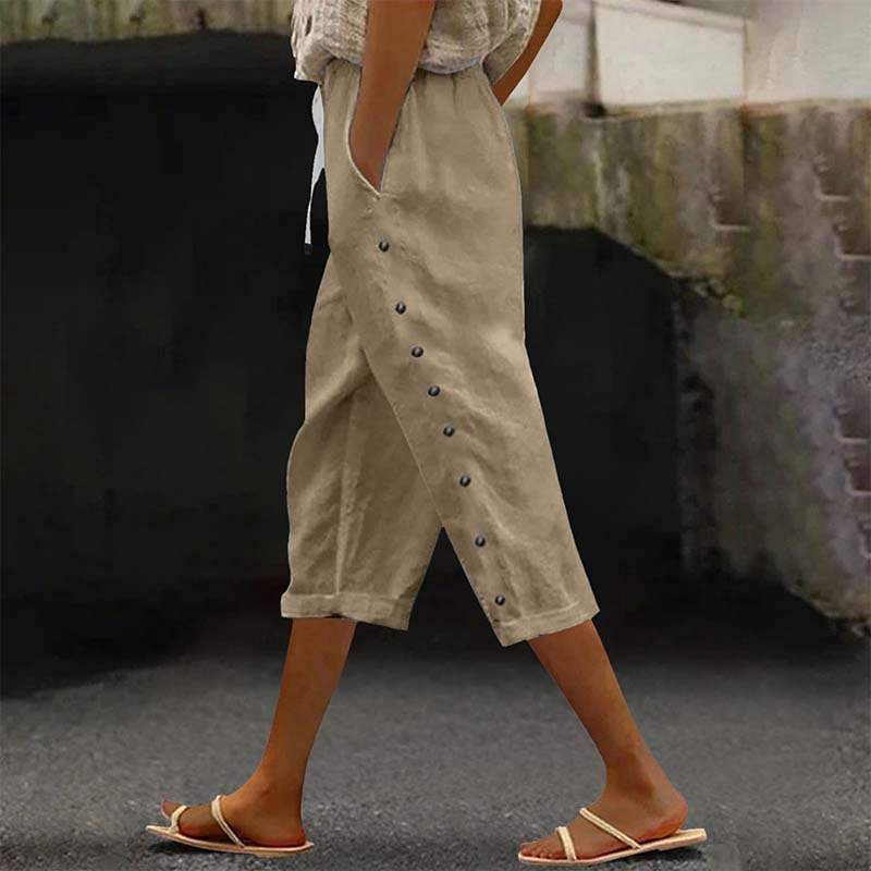 Women's Casual Capri Pants with Side Buttons