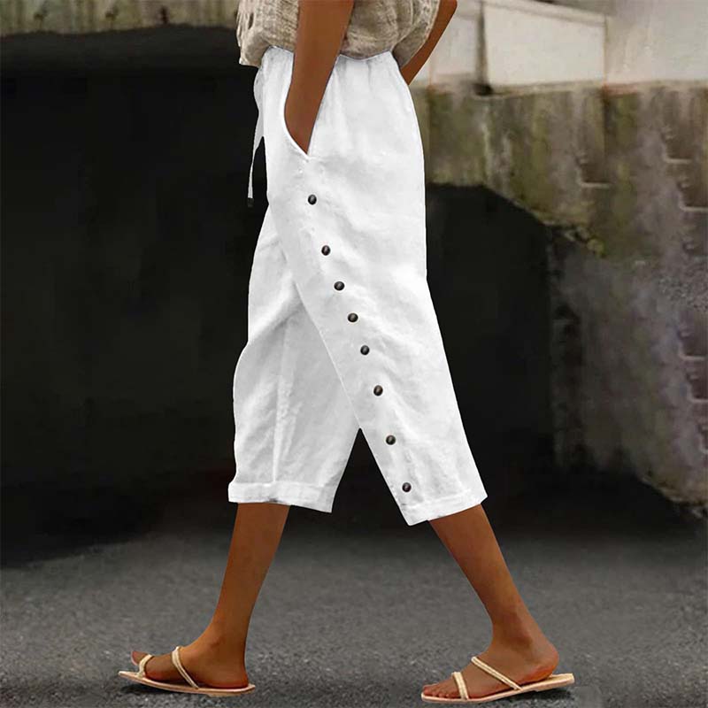 Women's Casual Capri Pants with Side Buttons