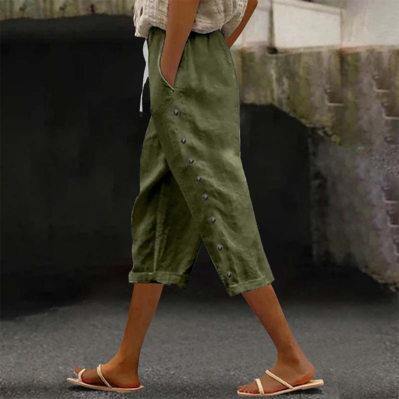 Women's Casual Capri Pants with Side Buttons