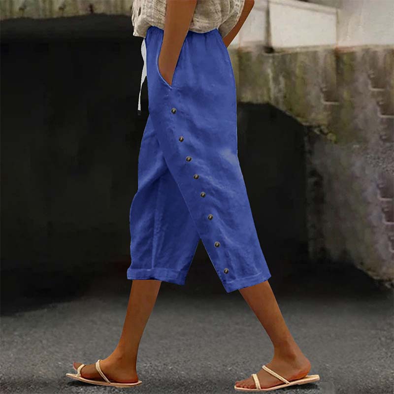 Women's Casual Capri Pants with Side Buttons