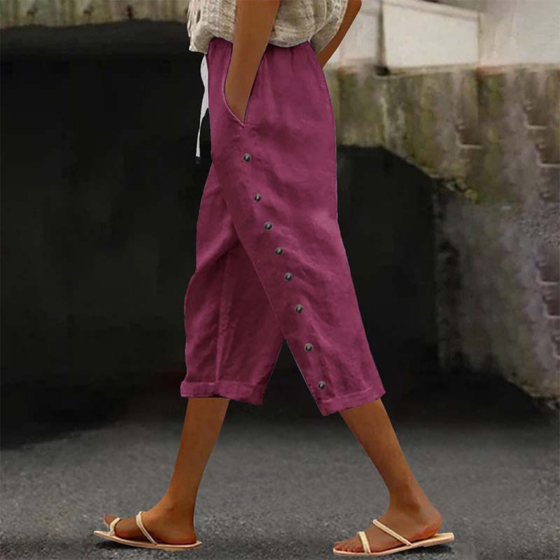 Women's Casual Capri Pants with Side Buttons