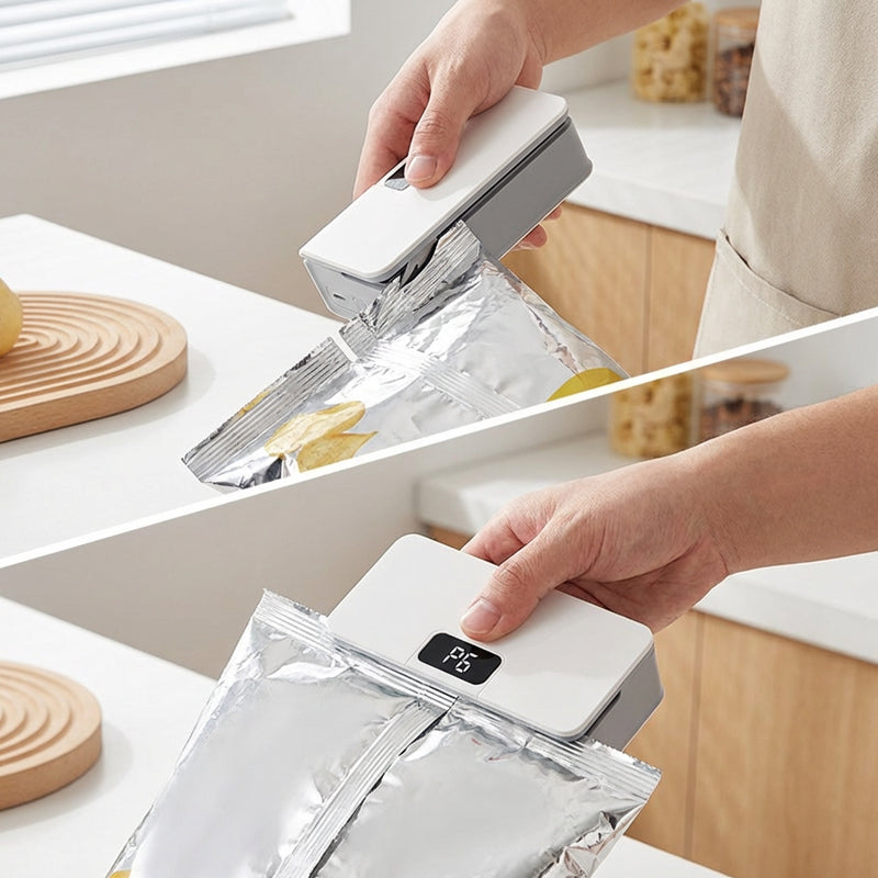 Rechargeable magnetic bag sealer with cutter