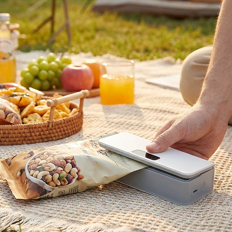Rechargeable magnetic bag sealer with cutter