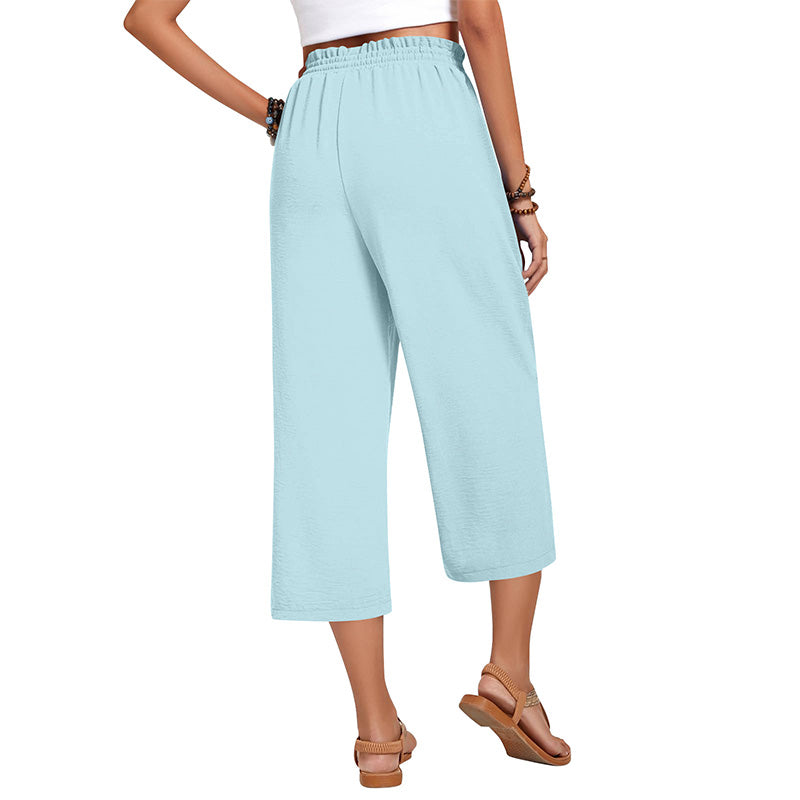 Women's Cotton Linen Wide Leg Capri Pants