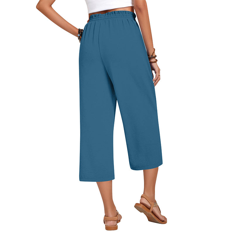 Women's Cotton Linen Wide Leg Capri Pants
