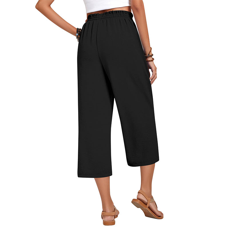 Women's Cotton Linen Wide Leg Capri Pants