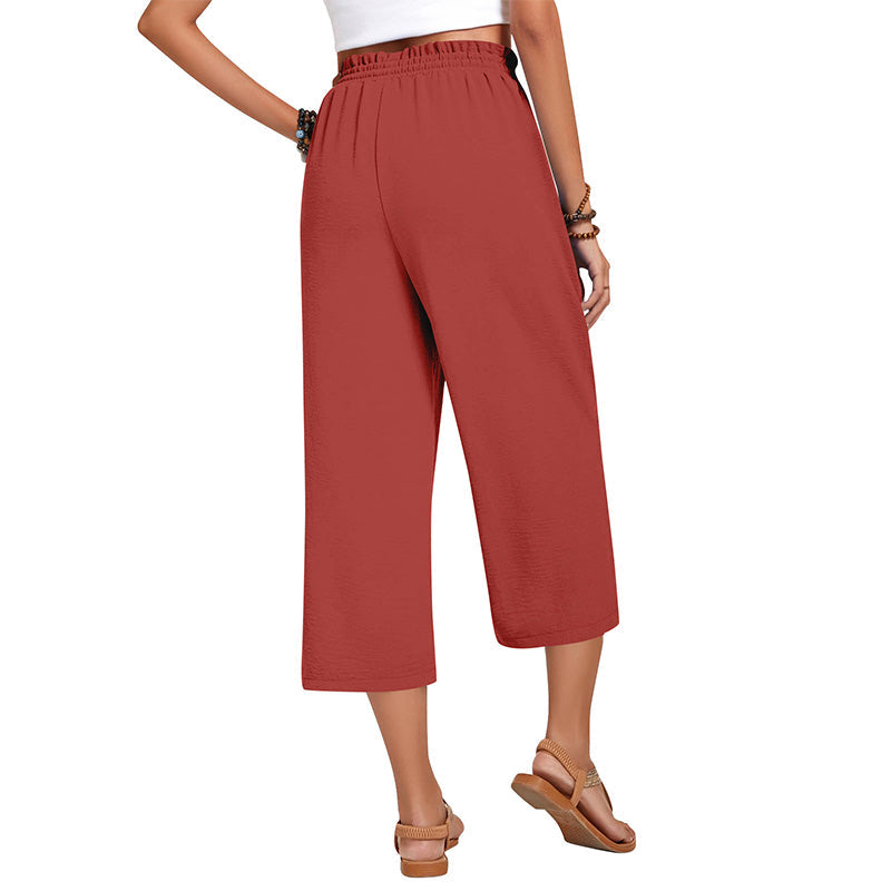 Women's Cotton Linen Wide Leg Capri Pants