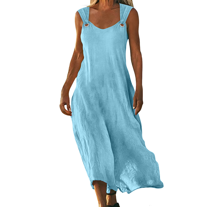 👗✨ Sleeveless V-neck dress with metal rings