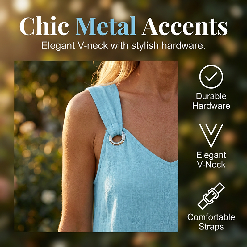 👗✨ Sleeveless V-neck dress with metal rings