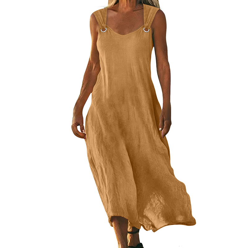 👗✨ Sleeveless V-neck dress with metal rings