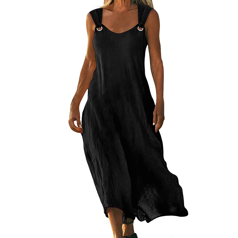 👗✨ Sleeveless V-neck dress with metal rings