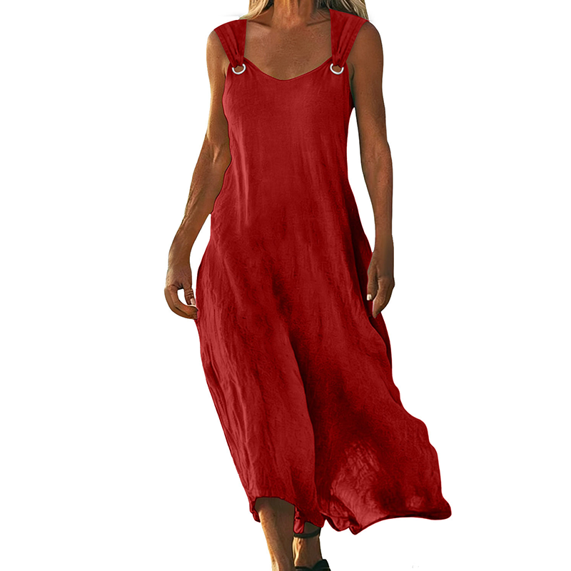 👗✨ Sleeveless V-neck dress with metal rings