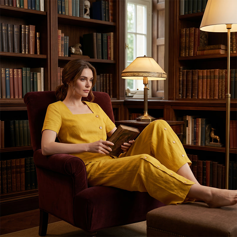 👚👖 Stylish set with an asymmetrical square neckline and wide legs