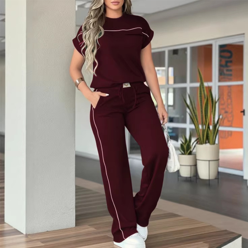 🔥Women's Casual Short Sleeve Top & Wide Leg Pants Set