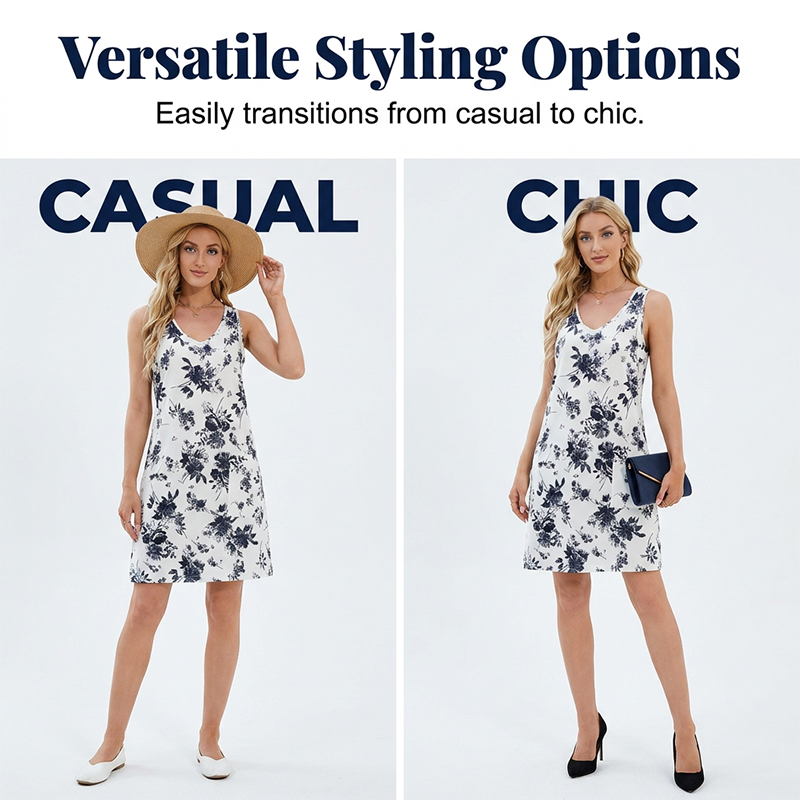 👗🌸 Floral sleeveless V-neck dress with pockets