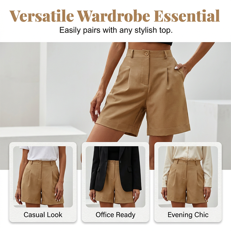 Women's High-Waist Pleated Shorts