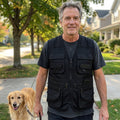 📸🎣Multifunctional men's vest with over 10 pockets – Lightweight fishing and photography vest made of ice silk | V-neck, breathable, and quick-drying