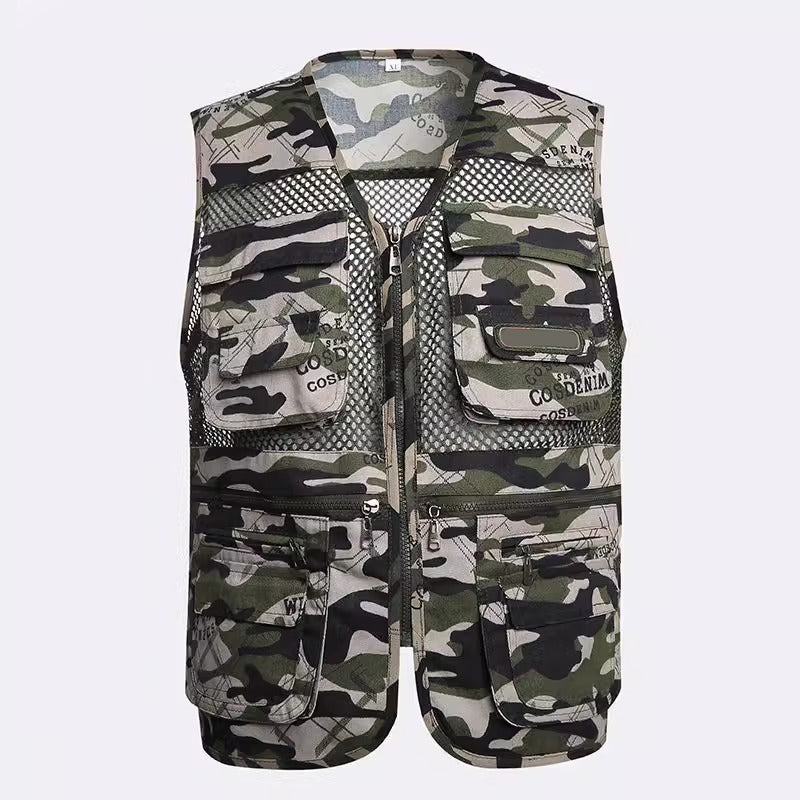 📸🎣Multifunctional men's vest with over 10 pockets – Lightweight fishing and photography vest made of ice silk | V-neck, breathable, and quick-drying