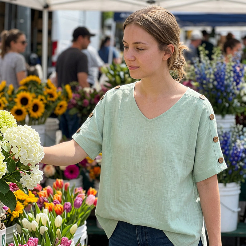 👕🌿 Simple scoop-neck top in cotton and linen